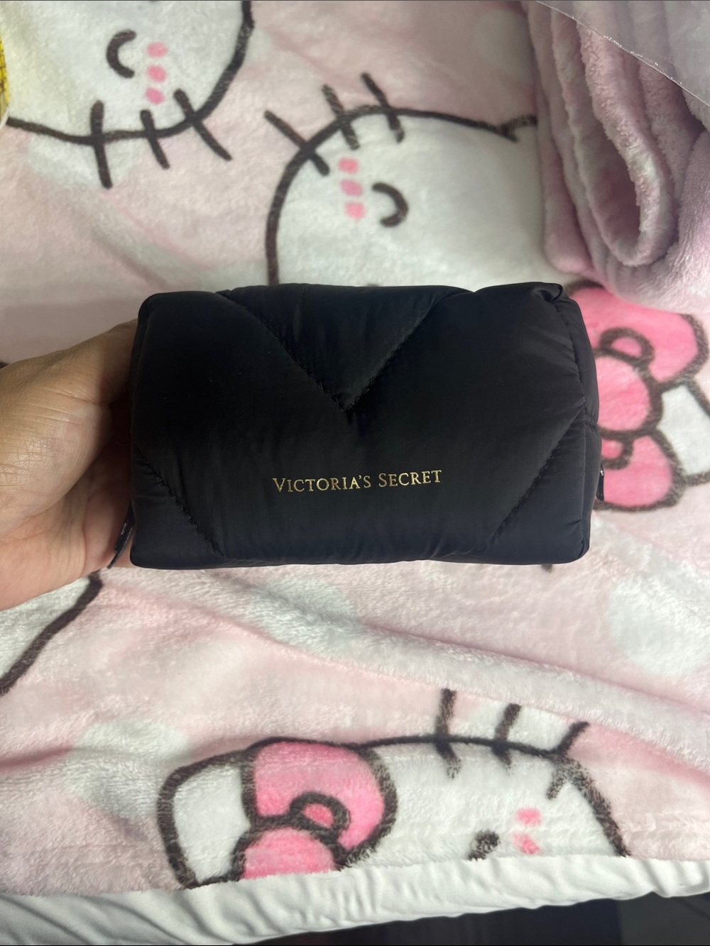 Victoria's Secret Black Quilted Cosmetic Case with Gold Logo